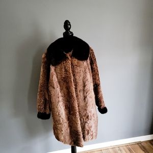 Swakara authentic fur with mink collar in milk chocolate and dark chocolate